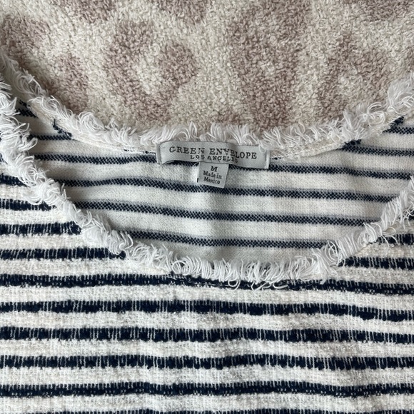 Green Envelope Fringe Trimmed Summer Sweater in Navy Stripe - Picture 6 of 7